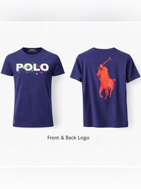 Polo Ralph Lauren Boys XL Navy Graphic Tee Large Back Logo